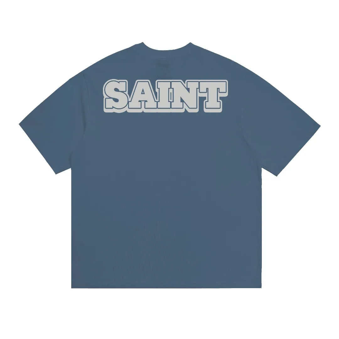 Saint michael 25AW Disney co-branded small candle retro printed distressed loose round neck short-sleeved T-shirt with digital white ink direct printing, breathable fabric and clear three-dimensional pattern. Fabric: Double yarn 240g Style number: S931 Size: S-M-L-XL Color: Blue Price: P110